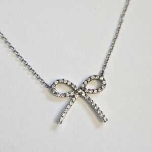 Sterling Silver Bow Necklace with Stone Detail